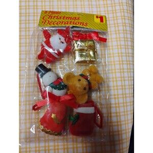 3 Minature Flocked Christmas Ornament Pks Decor Craft Bell Snowman  Santa Boot